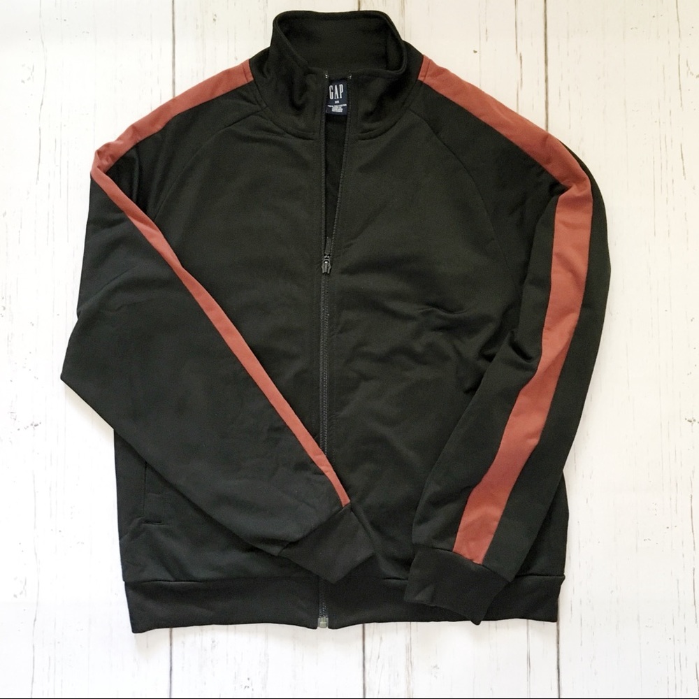 GAP black bomber jacket with maroon stripe